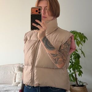 Stylish Tan/Pink Puffer double sided Vest